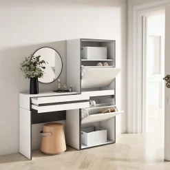 Table Console d'entrée 130x35x145cm meuble à chaussures blanc