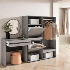 Table Console d'entrée 190x35x145cm meuble chaussures vestiaire gris