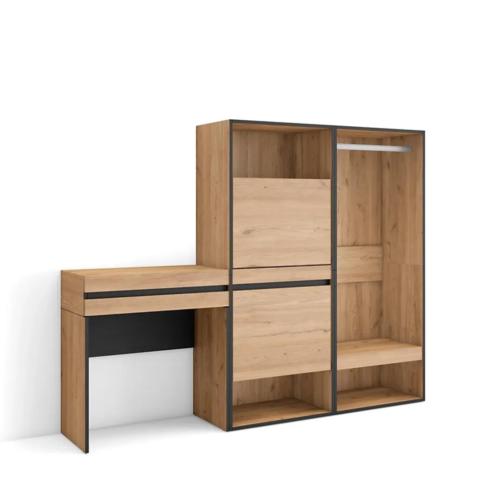 Table Console d'entrée 190x35x145cm meuble chaussure vestiaire chêne
