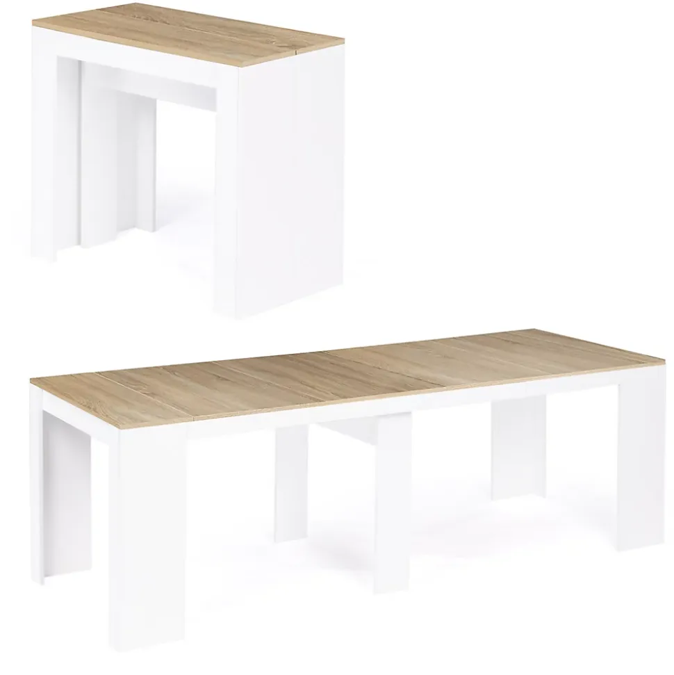 Table console extensible ORLANDO 10 personnes 235 cm bois blanc et façon hêtre