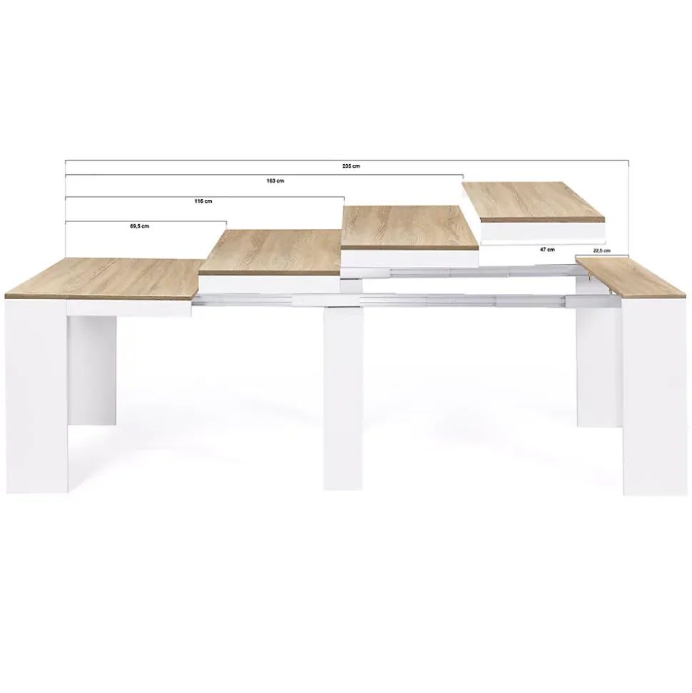 Table console extensible ORLANDO 10 personnes 235 cm bois blanc et façon hêtre