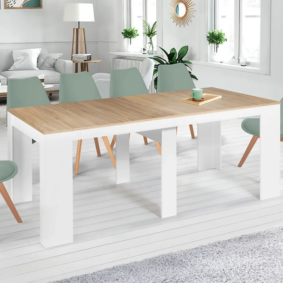 Table console extensible ORLANDO 10 personnes 235 cm bois blanc et façon hêtre