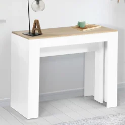 Table console extensible ORLANDO 10 personnes 235 cm bois blanc et façon hêtre