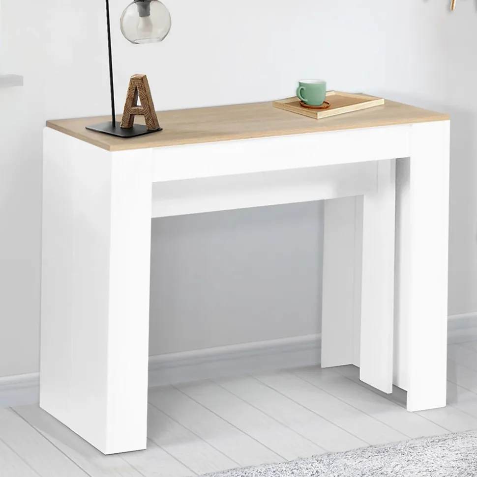 Table console extensible ORLANDO 10 personnes 235 cm bois blanc et façon hêtre
