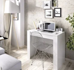 Table console extensible en chêne blanc brillant - Longueur 54-239 x Hauteur 77 x Profondeur 90 cm