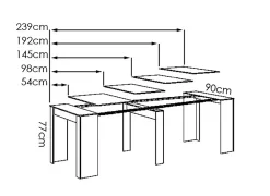 Table console extensible en chêne blanc brillant - Longueur 54-239 x Hauteur 77 x Profondeur 90 cm