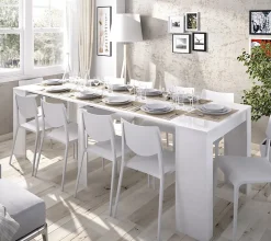 Table console extensible en chêne blanc brillant - Longueur 54-239 x Hauteur 77 x Profondeur 90 cm