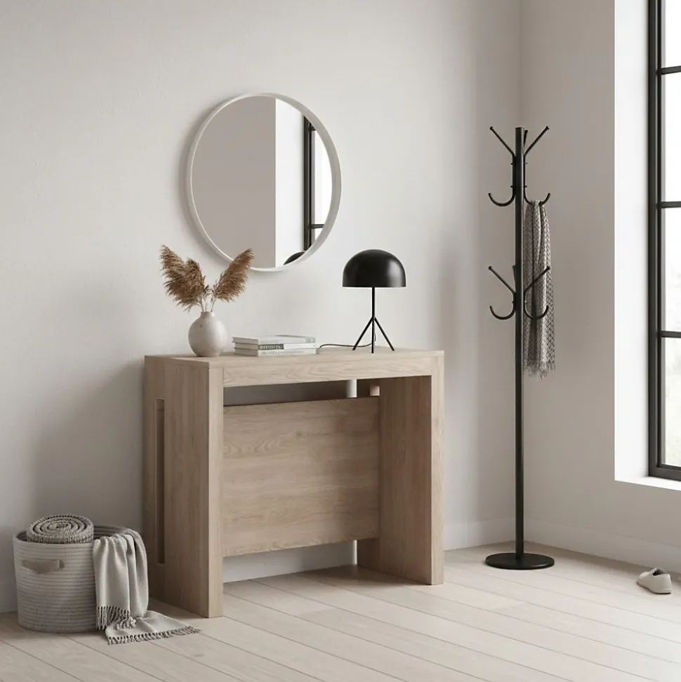 Table console extensible 8 couverts TOPAZ 90 cm chêne avec allonges intégrées TERRANEO