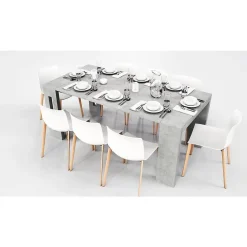 Table console extensible 8 couverts TOPAZ 90 cm béton avec allonges intégrées TERRANEO