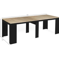 Table console extensible ORLANDO 10 personnes 235 cm bois noir et façon hêtre