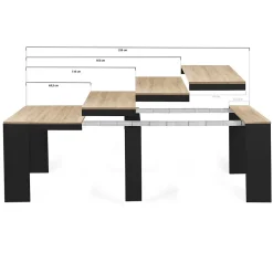 Table console extensible ORLANDO 10 personnes 235 cm bois noir et façon hêtre