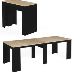 Table console extensible ORLANDO 10 personnes 235 cm bois noir et façon hêtre