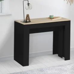 Table console extensible ORLANDO 10 personnes 235 cm bois noir et façon hêtre