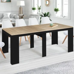 Table console extensible ORLANDO 10 personnes 235 cm bois noir et façon hêtre