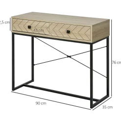 Table console industriel 2 tiroirs bois naturel pieds métal dim. 90 x 35 x 76 cm