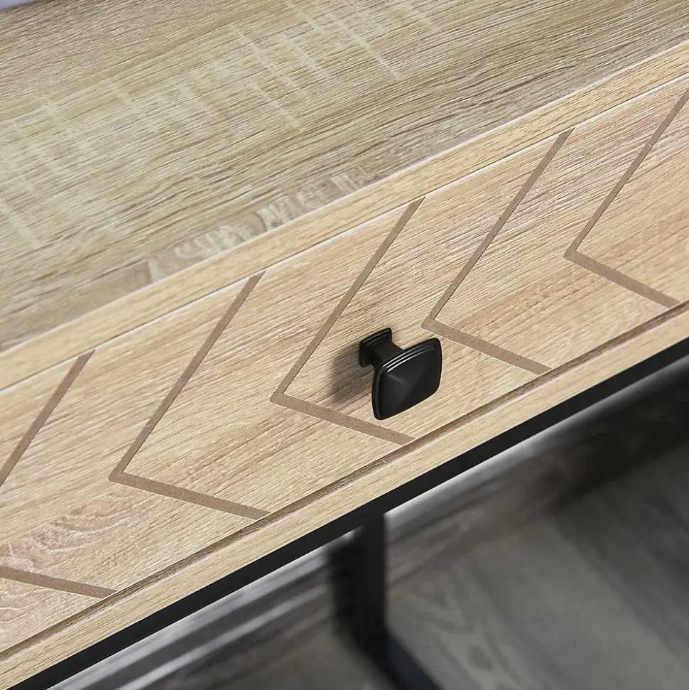 Table console industriel 2 tiroirs bois naturel pieds métal dim. 90 x 35 x 76 cm
