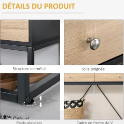 Table console moderne 2 tiroirs métal et panneau de particules dim. 120 x 35 x 75 cm