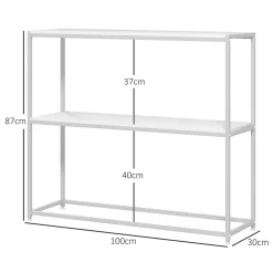 Table console plateau étagère dim. 100L x 30l x 87H cm acier panneaux blanc