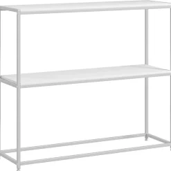 Table console plateau étagère dim. 100L x 30l x 87H cm acier panneaux blanc