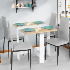 Table console pliable EDI 2-4 personnes bois blanc plateau façon hêtre 103 x 76 cm