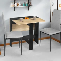 Table console pliable EDI 2-4 personnes bois noir plateau façon hêtre 103 x 76 cm