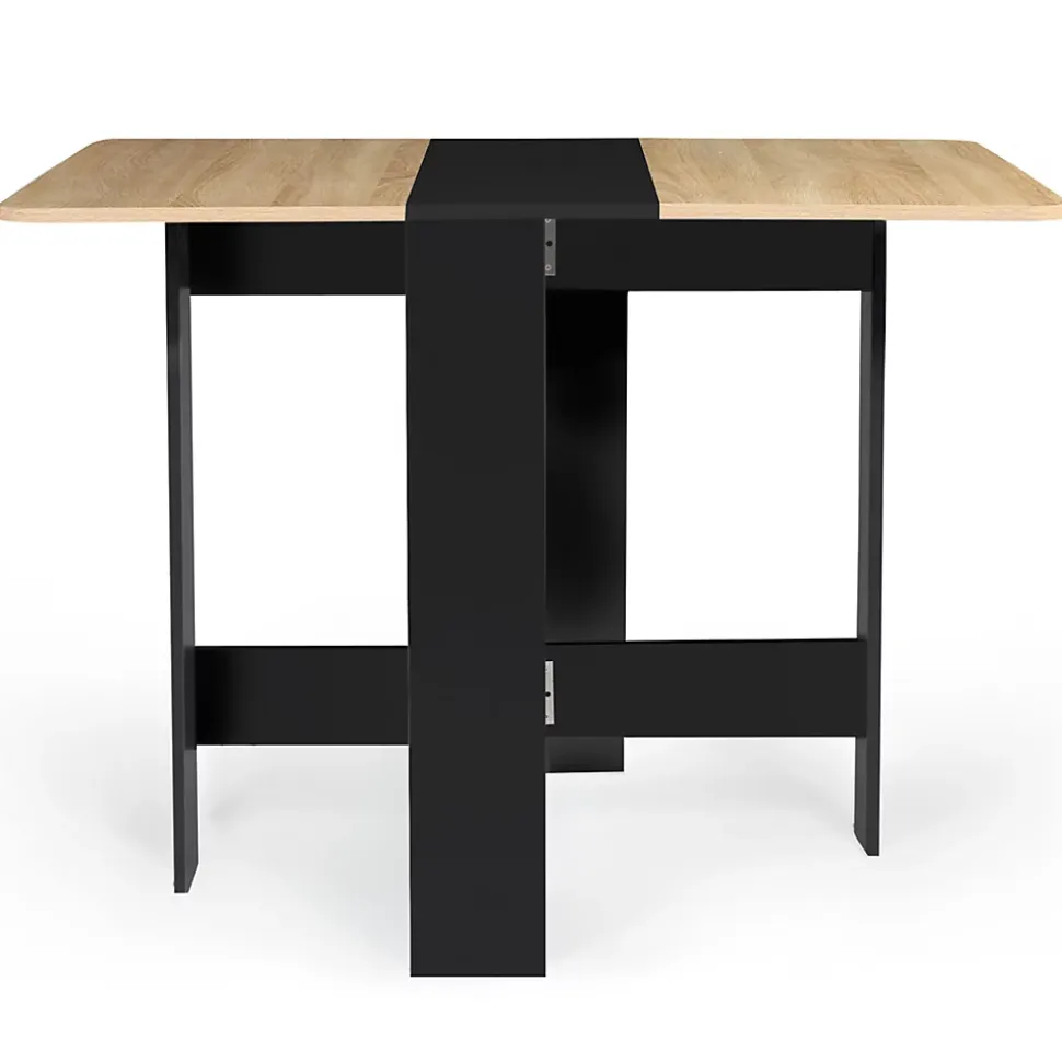 Table console pliable EDI 2-4 personnes bois noir plateau façon hêtre 103 x 76 cm