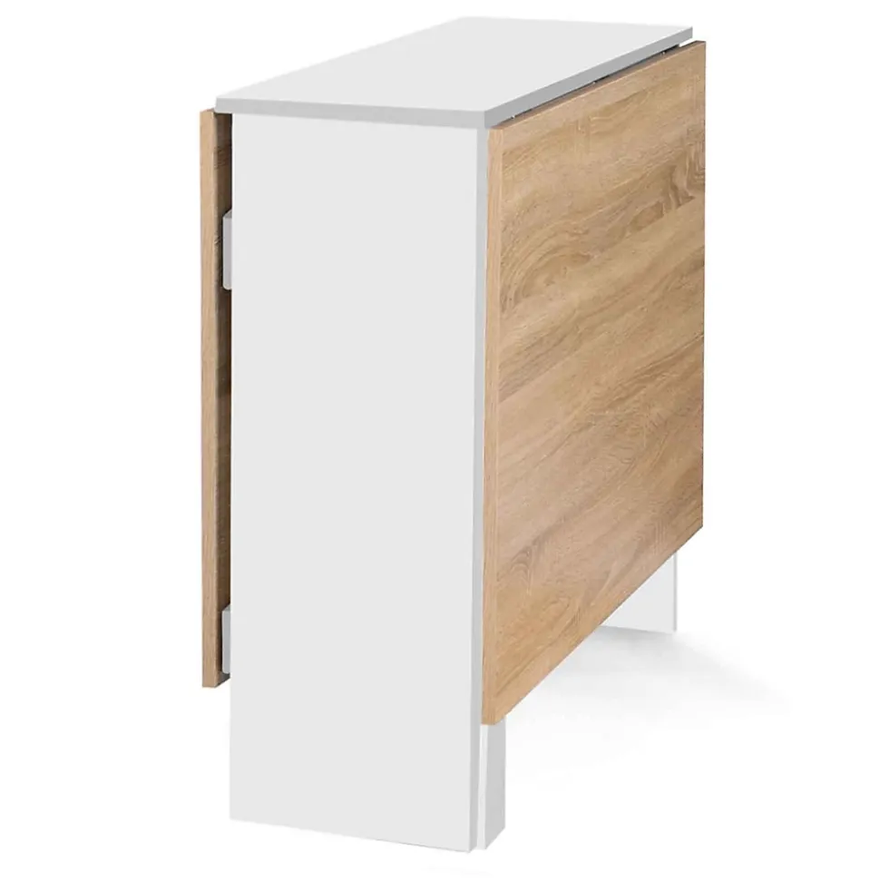 Table console pliable EDI 2-6 personnes avec rangements bois blanc plateau façon hêtre 150 x 80 cm