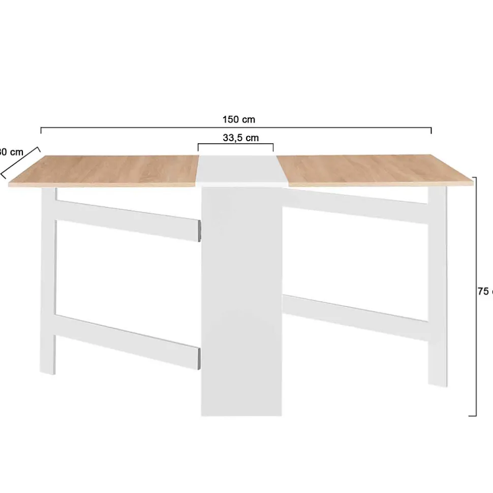 Table console pliable EDI 2-6 personnes avec rangements bois blanc plateau façon hêtre 150 x 80 cm