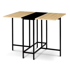 Table console pliable EDI 2-4 personnes façon hêtre et noir design industriel 103 x 76 cm