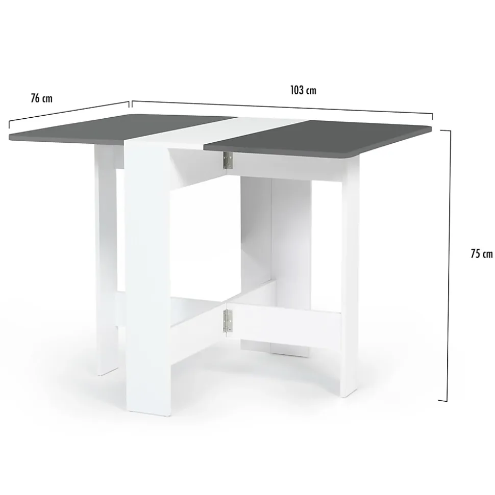 Table console pliable EDI 2-4 personnes bois blanc plateau gris 103 x 76 cm