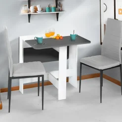 Table console pliable EDI 2-4 personnes bois blanc plateau gris 103 x 76 cm