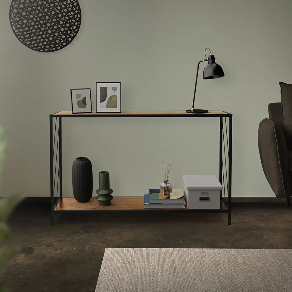 Table console table de culoir salon décor marron en chêne rustique 120x33,5x75cm
