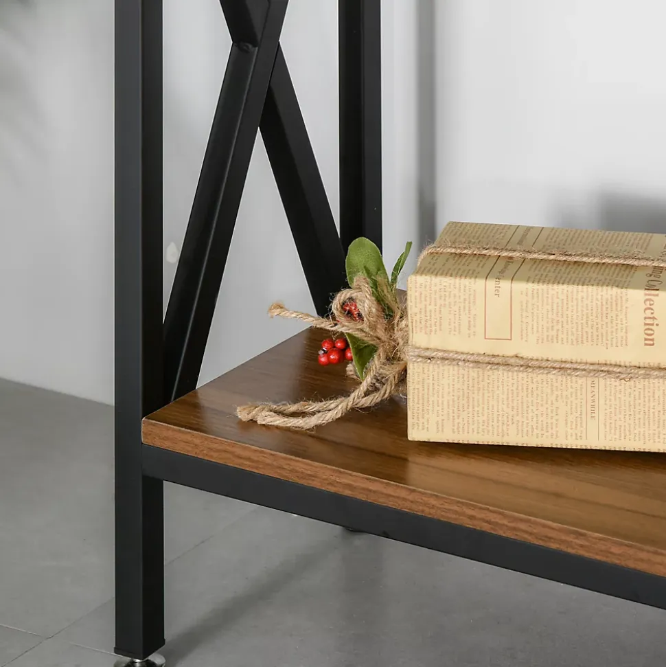 Table Console Table d'Entrée Industriel Multi-rangements 120 x 23,5 x 75 cm Bois Noyer