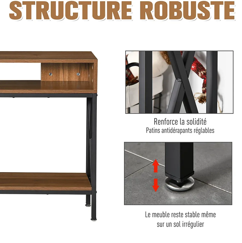 Table Console Table d'Entrée Industriel Multi-rangements 120 x 23,5 x 75 cm Bois Noyer