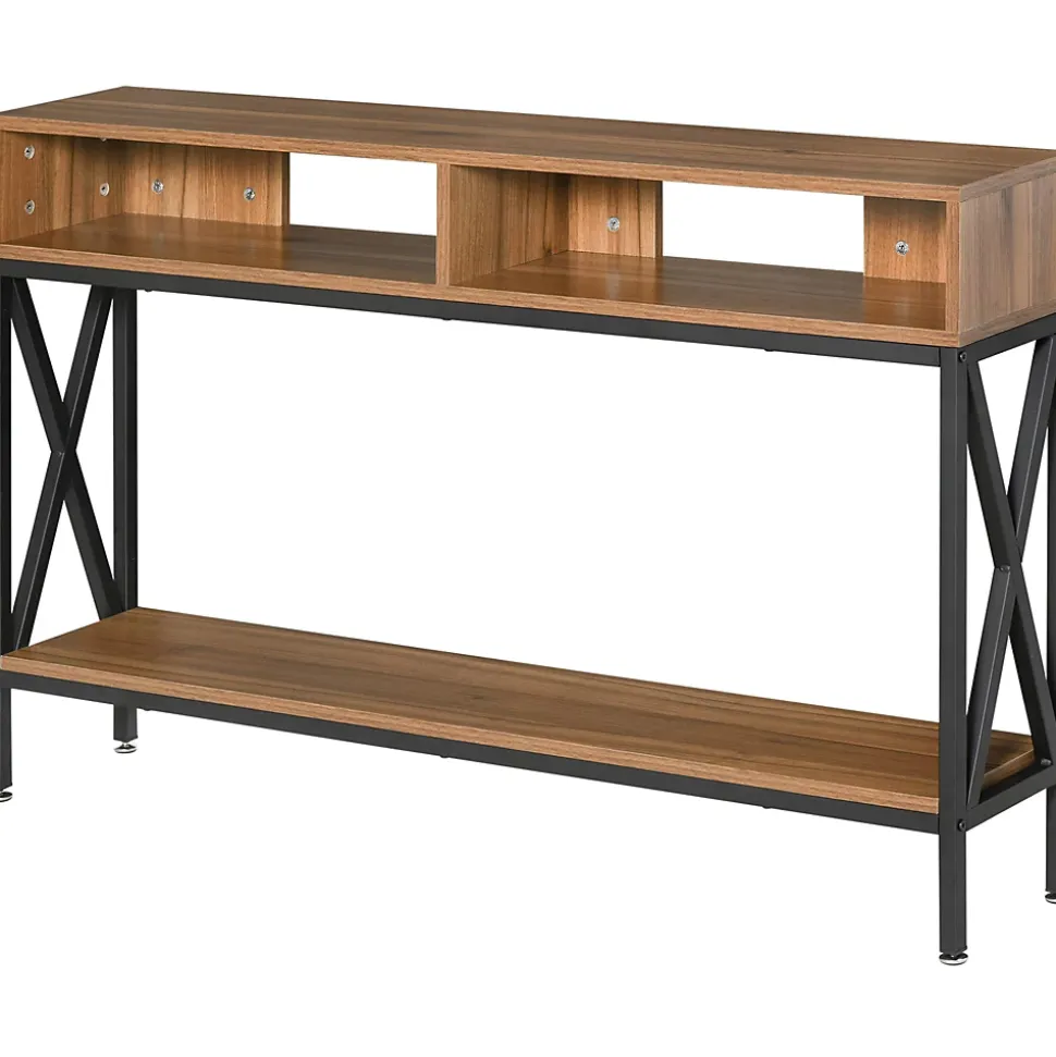 Table Console Table d'Entrée Industriel Multi-rangements 120 x 23,5 x 75 cm Bois Noyer