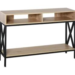 Table Console Table d'Entrée Industriel Multi-rangements 120 x 23,5 x 75 cm Bois Chêne