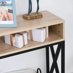 Table Console Table d'Entrée Industriel Multi-rangements 120 x 23,5 x 75 cm Bois Chêne