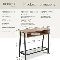 Table console Tralee 100x35x80,5cm style industriel