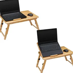 Table d Ordinateur Pliable Bambou - Pieds Réglables en Hauteur - Meuble Inclinable