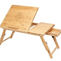 Table d Ordinateur Pliable Bambou - Pieds Réglables en Hauteur - Meuble Inclinable