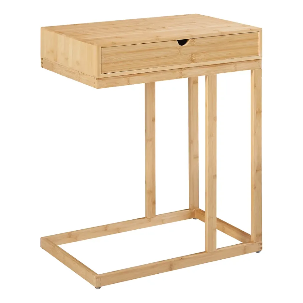 Table d'appoint pour ordinateur portable Kaafjord avec tiroir bambou 68 x 55 x 35 cm naturel en.casa