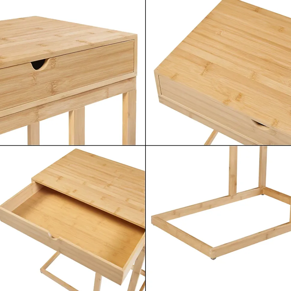 Table d'appoint pour ordinateur portable Kaafjord avec tiroir bambou 68 x 55 x 35 cm naturel en.casa