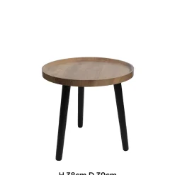 Table d'appoint ronde en métal noir et plateau effet bois Ø39 x H.38 cm, Mogano