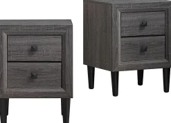 Table d'Appoint, Table de Chevet avec 2 Tiroirs, en Bois, Table Basse avec Pieds en Caoutchouc, Entièrement Montée (2 x Gris)