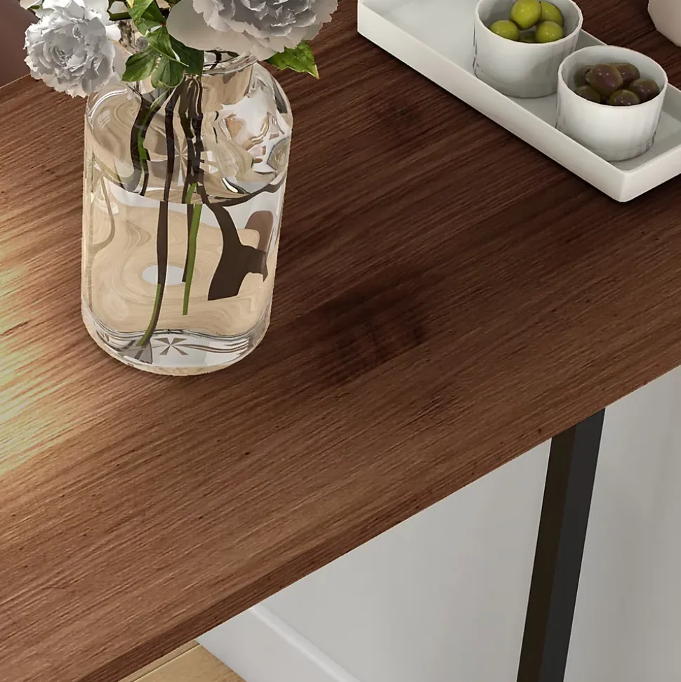 Table de bar 3 étagères style industriel acier noir aspect panneaux aspect bois