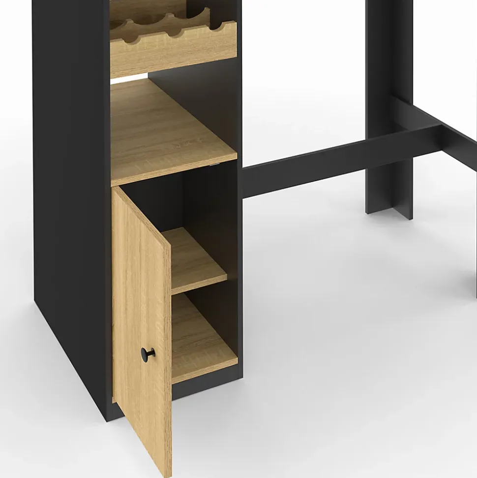 Table de bar AMERI avec placard et range bouteilles 2 personnes bois et noir