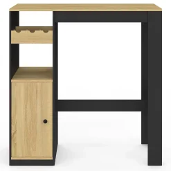 Table de bar AMERI avec placard et range bouteilles 2 personnes bois et noir