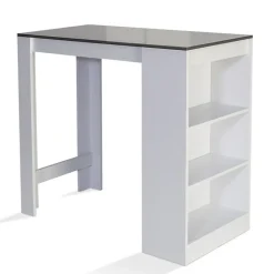 Table de bar BARTH 2 à 4 personnes bois blanc plateau gris