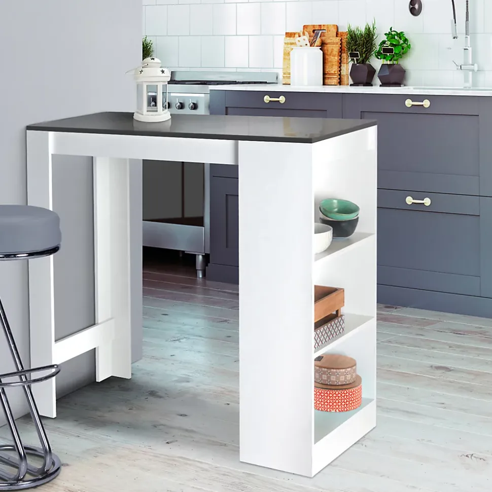 Table de bar BARTH 2 à 4 personnes bois blanc plateau gris