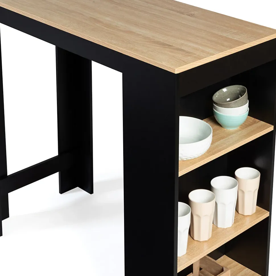 Table de bar BARTH 2 à 4 personnes bois noir plateau façon hêtre